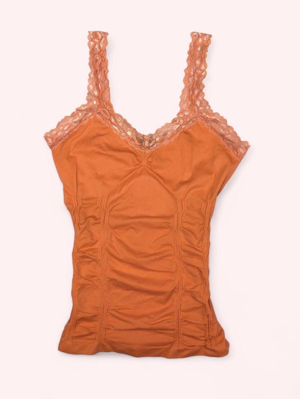 Y2K orange lace cami top with ruched detailing